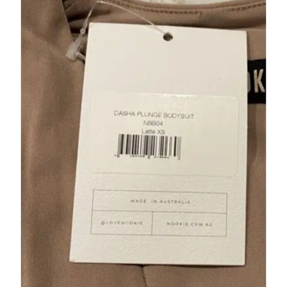 Nookie Dasha Plunge Bodysuit Latte Size XS Shoulder Pads Thong Revolve NBB04 NEW - Picture 12 of 15
